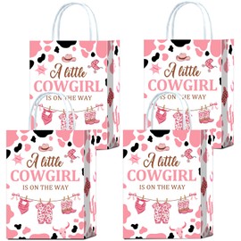 Roselush 16pcs A Little Cowgirl Is On The Way Western Theme Baby Shower Decorations Baby Shower Bags for Girls, Pink Western Cowgirl Baby Shower Themes Party Favor Bags