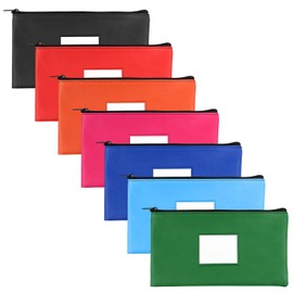7 Pack, 7 days Money Bags With Zipper, 11.2x6.1 inch Bank Bags Money Pouch for Cash, Security Bank Deposit Bag Utility Coin Bag, Leatherette,Cash Bag, Utility Pouch, Check Wallet (Assorted 7 Colors)