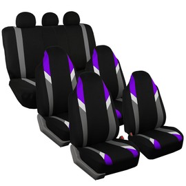 FH Group Three Row 7 Seater - Premium Modernistic Seat Covers - Fit Most Car, Truck, SUV, & Van Purple/Black