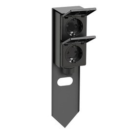 ledscom.de PIWI Garden Socket Column with Ground Spike for Outdoor Use, IP44, 2-Way, Stainless Steel, Plastic, Anthracite, Square, 30 cm, Outdoor Socket, Garden Socket, Socket Tower, Outdoor Socket