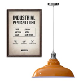 LEDSone Vintage Retro Style Industrial Orange Ceiling Pendant Lamp Cluster Light Fitting 32cm Metal Lampshade, UK E27 Lighting Kit (Orange)