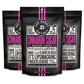 Pop Daddy Cinnamon Sugar, Healthy Bold Gourmet Flavored 7.5oz Pretzel Sticks 3 Pack