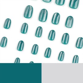 Short Press on Nails Oval Fake Nails Green Nails Press ons Cat Eye Glue on Nails Glossy Acrylic Nails Spring False Nails Cute Artificial Nails Summer Stick on Nails for Women 24Pcs