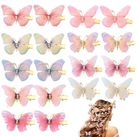 SHENLIU 18 pinzas para el cabello de mariposa móvil, pinzas de mariposa con purpurina para niña, accesorios para el cabello de hadas lindos para fiest