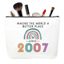 MSQ 18th Birthday Gifts for Girls Makeup Bags, The World Since 2007 Happy 18th Birthday Decorations for Teen Girls, 18 Year Old Girl Gifts for Daughter, Sister, Cosmetic Travel Pouch