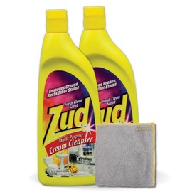 Zud Multi-Purpose Cream Cleanser 19 oz Bundle with Microfiber Cloth - Powerful Degreaser and Rust Remover for Kitchen, Shower, and Countertops - Tough Stain and Grease Cleaner - (3 Items)