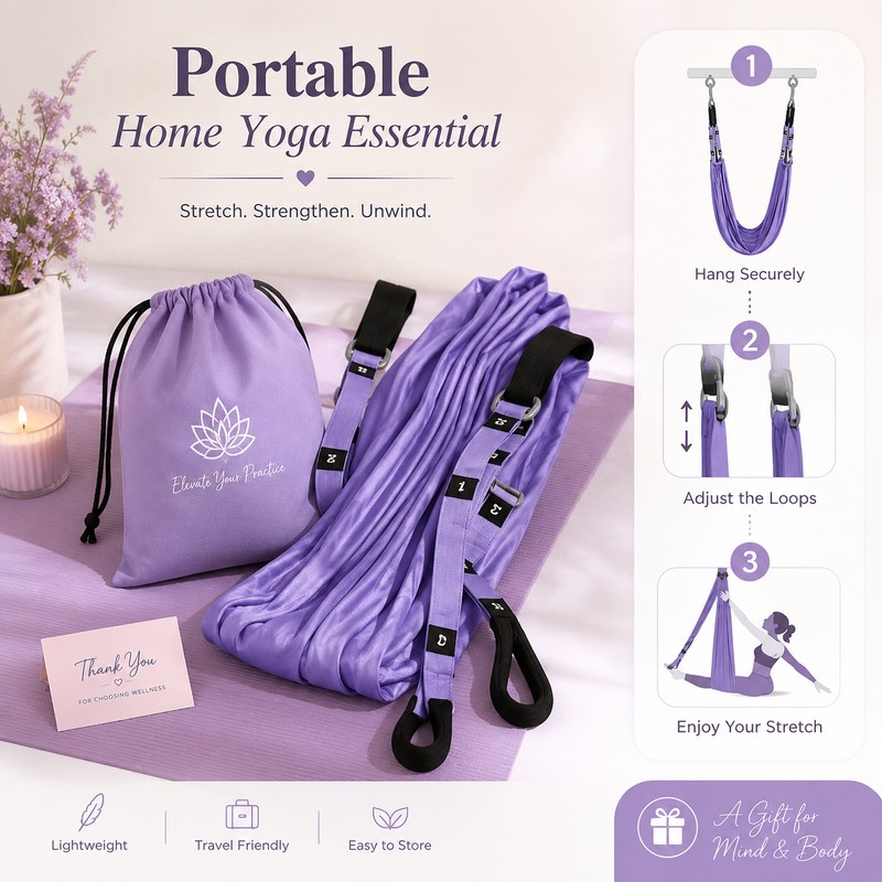 Aerial Yoga Stretch Strap for Home Fitness – Purple Nylon