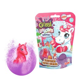 Glibbi Unicorn Surprise, Badebombe in 1 von 3 Farben (pink, lila, Mix) mit Überraschung, 1 von 6 Figuren, 100g, Badespaß ab 3 Jahren