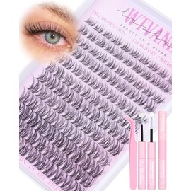 Wispy Lash Clusters Kit Venus Invisible Band Eyelash Clusters 8-16mm Lash Extension Kit Natural Lashes Clusters Eyelash Extension Kit with Thin Band Lash Cluster Clear Lash Glue and Tweezers by Wtvane