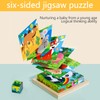 Wooden Cube Puzzle, 3D Picture Cube Puzzle Games, 6 in
