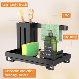 PNNP Sink Organiser, Black, Kitchen Sink Organiser, Additional Reinforcement Sink Organiser, Stainless Steel Sponge Holder, Dish Cloth Holder, Cloth Holder with Drain Pan, Easy Installation