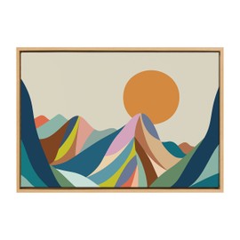 Kate and Laurel Sylvie Mountains Crop Framed Canvas Wall Art by Rachel Lee of My Dream Wall; 23x33 Natural; Mid Century Modern Landscape Art
