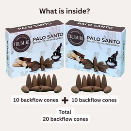 TRUMIRI Palo Santo Backflow Incense Cones - Total 20 Incense Cones Waterfall - Dual Pack of 10 Incense Backflow Cones - Waterfall Incense Cones - Incense Waterfall Cones