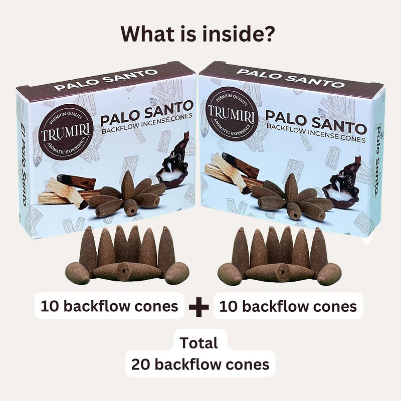 TRUMIRI Palo Santo Backflow Incense Cones - Total 20 Incense