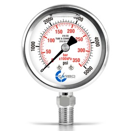 CARBO Instruments 2 1-2" Pressure Gauge, All Stainless Steel Wetted Parts, Case, Connection, Liquid Filled, 0-5000 psi/kPa, Lower Mount 1/4" NPT