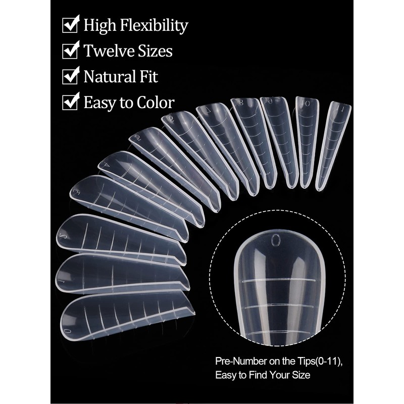 EBANKU 120 Pieces Clear Dual Nail System Mould Acrylic Coffin