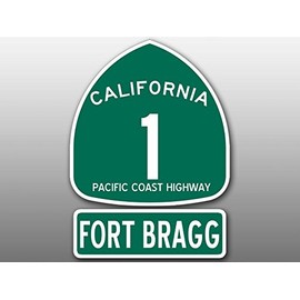PCH 1 and FORT BRAGG Sign Shaped Sticker (highway ca rv beach route road vinyl decal for car or laptop (3 x 4 inch)