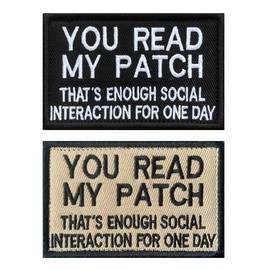 Set of 2 You Read My Patch That's Enough Social Interaction for One Day Tactical Social Patch Hook and Loop Embroidered Fastener Funny Applique Emblem-Black&Coyote