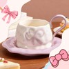 KERHAND Purple Ceramic Mug and Saucer Set with Bow and
