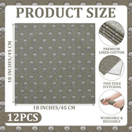 Mindsoft Set of 12 Floral Cloth Napkins Grey Green Linen Cloth Napkins Spring Flower Wildflowers Dinner Napkin 15 x 15 Inch Vintage Washable Reusable for Dinner Home Restaurant Wedding Decor