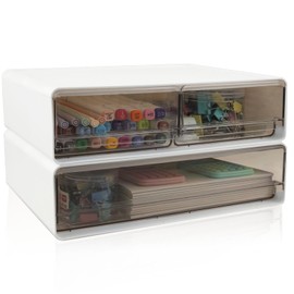 Zyners 2 Packs Large Stackable Desk Organizer Drawers, Plastic Desk Storage Drawers, Makeup Organizer Drawers with 3 Drawers for Desk, Home, School, Desktop, Dressing Table(White)