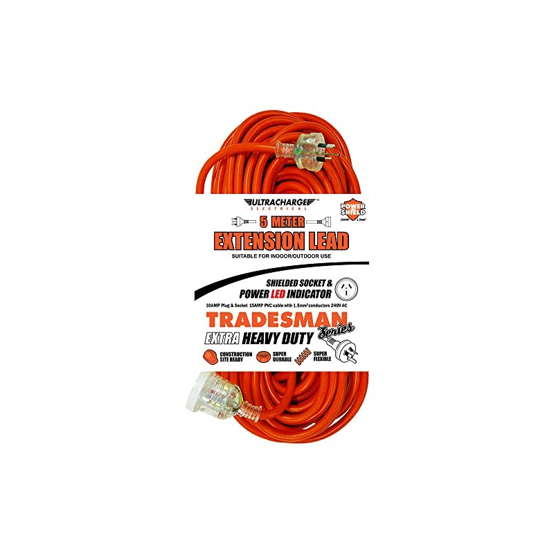 ULTRACHARGE Tradesman Heavy Duty Extension Lead, 5m Length, Red, Male-to-Female
