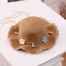 easylivegogo Straw Hat, Girls, Crossbody Bag, Children, 2-piece Set, Cute, Natural Material, Floral, Knitted, Straw Hat, Bag, Wide Brim, UV Protection, Sun Protection, Foldable, Convenient Storage,