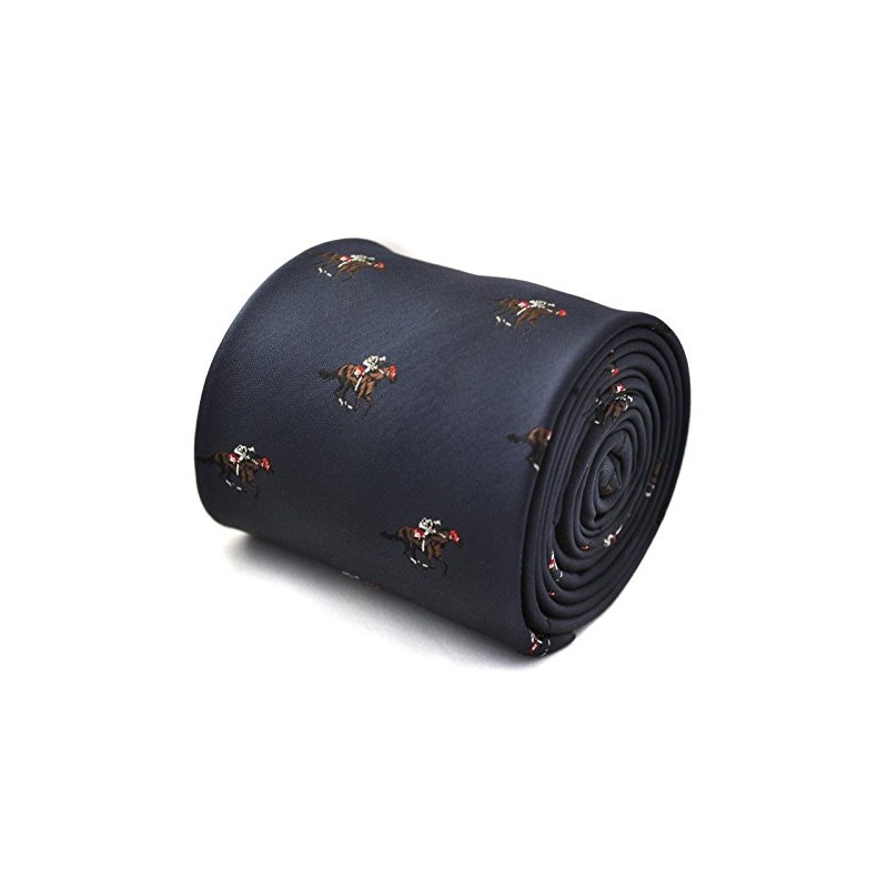 Frederick Thomas navy tie with horse jockey embroidered design with