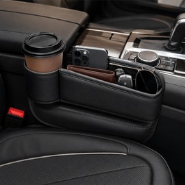 Car Seat Gap Organizer with Cup Holder – PU Leather Side Storage Box for Phones, Wallets & Daily Essentials