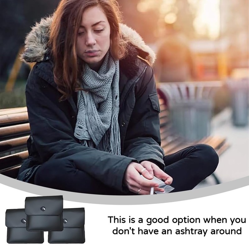 3 Pocket Ashtrays, Fireproof PVC, Ashtray for Travel, Odourless, Portable