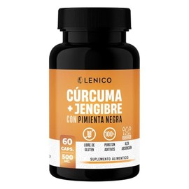 Cúrcuma con Jengibre y Pimienta Negra | Suplemento Alimenticio Natural | 60 Cápsulas de 500 mg | Sin Gluten | Lenico
