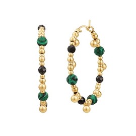 Eastside Women's Creole Earrings Stainless Steel Yellow Gold-Plated 14 Carat with Spinel Malachite Black Green