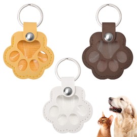 Permuly 3PCS Pet Paw Keychain, Dog Paw Keychain Hair Storage Pet Fur Keepsake Unique Dog Memorial Gifts for Loss of Dogs Pets Commemorative Leather Keychains (Yellow + Dark Tan+ White)