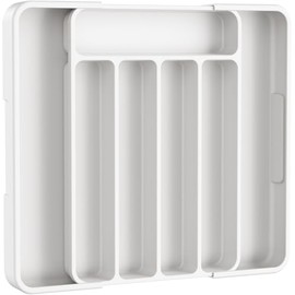 Kitsure Silverware Organizer - Adjustable Kitchen Drawer Organizer, Utensil Organizer, Cutlery Tray for Classified Storage, Versatile Kitchen Organizer, 12.13" × 1.54" × 8.07"~13.90", White
