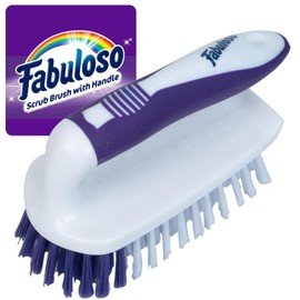 Fabuloso Cleaning Brush with Handle Compact Handheld Household Scrub Brush Kitchen Bathroom Baseboards Tile and Floors Firm Bristles Indoor Surface Cleaning White Purple 5.5 Inch Everyday Cleaning