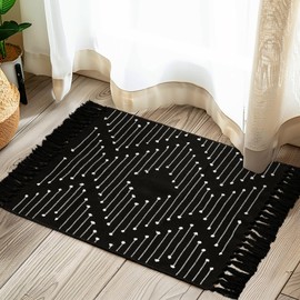 Tritard Boho Runner Rug 2x6 - Washable Hallway Rug with Tassel, Lightweight Woven Farmhouse Kitchen Runner Rugs Cotton Moroccan Indoor Low Pile Carpet for Entryway, Laundry, Bathroom, Black and White