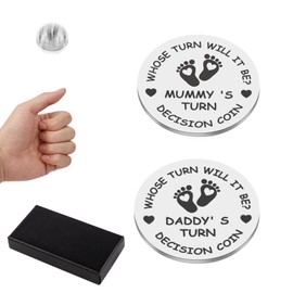 New Parents Decision Coin, Funny New Baby Pregnancy Gifts for First Time Mom and Dad Double Sided Flip Decision Making Mommy's Daddy's Turn Coin New Parents Gifts for Couples