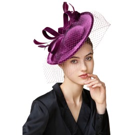 BABEYOND Tea Party Fascinator Hat Kentucky Fascinator Derby Headband Pillbox Hat Purple