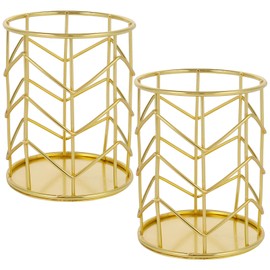 metagio 2 Pieces Pen Holder Gold Pencil Holder Pen Holder Fashion Openwork Writing Instrument Holder Desk Organiser Pen Holder Organiser Makeup Brush Holder