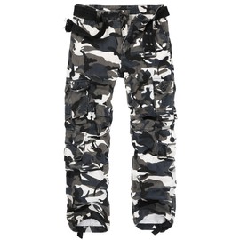 GSGGIG Men's Camo Cargo Pants Cotton Ripstop Outdoor Adventure Wear Casual Hiking Work Pants with Multi Pockets(No Belt) SK18Y Black White Camo 30