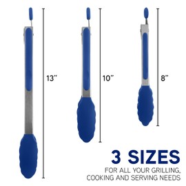 COOK WITH COLOR Stainless Steel Silicone Tipped Kitchen & BBQ Tongs Set, 3 Pc. Tongs, Blue