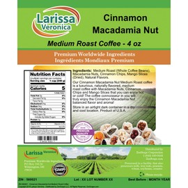 Cinnamon Macadamia Nut Medium Roast Coffee (Gourmet, Naturally Flavored, Whole Coffee Beans) (4 oz, ZIN: 560021) - 2 Pack