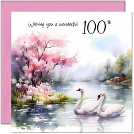 Female Special 100th Birthday Card for Women Female Ladies Elegant Watercolour Swans Birthday Card for 100 Year old nan gran hundredth hundred