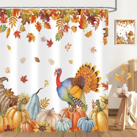 iTapnoom - Cortina de ducha de Acción de Gracias, calabazas de pavo, hojas de otoño, granja, decoración de baño, tela impermeable, 72 x 72 pulgadas con 12 ganchos