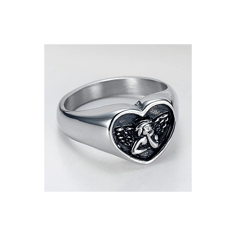 Jude Jewelers Stainless Steel Heart Shaped Signet Style Angel Pattern