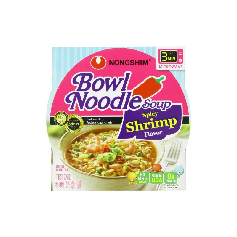 Nongshim Bowl Noodle Soup, Spicy Shrimp, 3.03 Ounce (Pack of