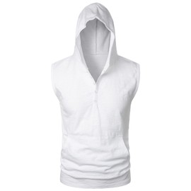 STTLZMC Men Workout Hooded Tank Top Gym Muscle Bodybuilding Lightweight Sleeveless Hoodie Shirt White L