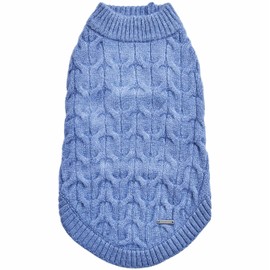 Blueberry Pet Classic Fuzzy Textured Knit Pullover Crew-Neck Dog Sweater in Heather Blue, Back Length 18", Pack of 1 Clothes for Dogs