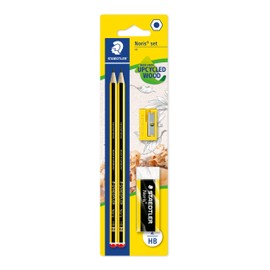 Staedtler 120 SBK-1 Pencils Noris, HB Hexagon, Set of 2 Incredibly Unbreakable Pencils, 1 x Pencil Sharpener, 1 Premium Eraser, High Quality Made in Germany