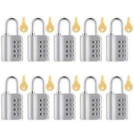 Kenning 10 Pcs Combination Padlock 4 Digit Combination Lock with Keys Locker Resetable Security Outdoor Waterproof Gate Lock for School Sports Gym Locker Employee Fence Case (Silver)
